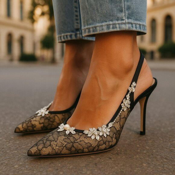 Rene Caovilla Black Mesh Pumps